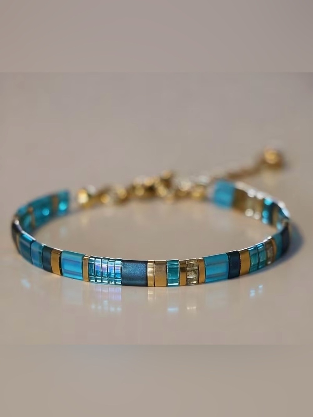New Multicolor Miyuki Tila Bead Stretch Bracelet - Stone & Glass Boho Jewelry